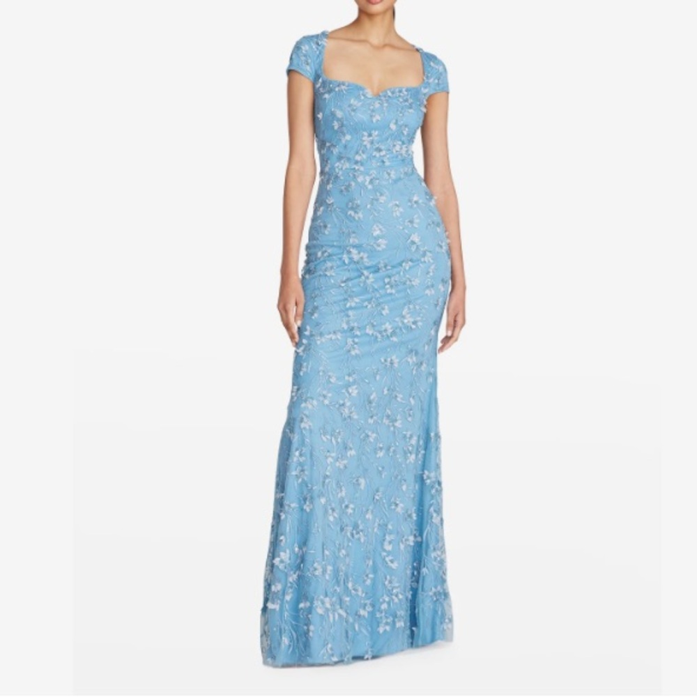 Theia Blue Sequin Embellished Maxi Gown